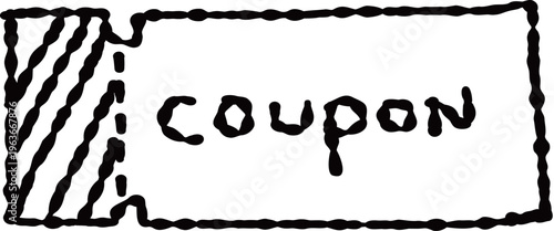Hand-drawn coupon ticket illustration - black line art with hatching stub