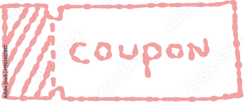 Hand-drawn pink coupon ticket illustration - cute doodle with hatching stub