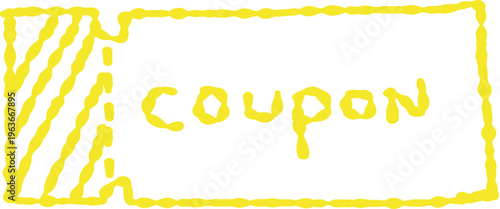 Hand-drawn yellow coupon ticket illustration - cute doodle with hatching stub