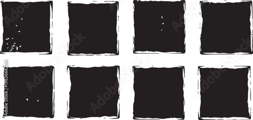 Eight black rectangular shapes on white background