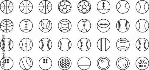 Sports icons, athletic symbols, ball logos, 40 vector graphics