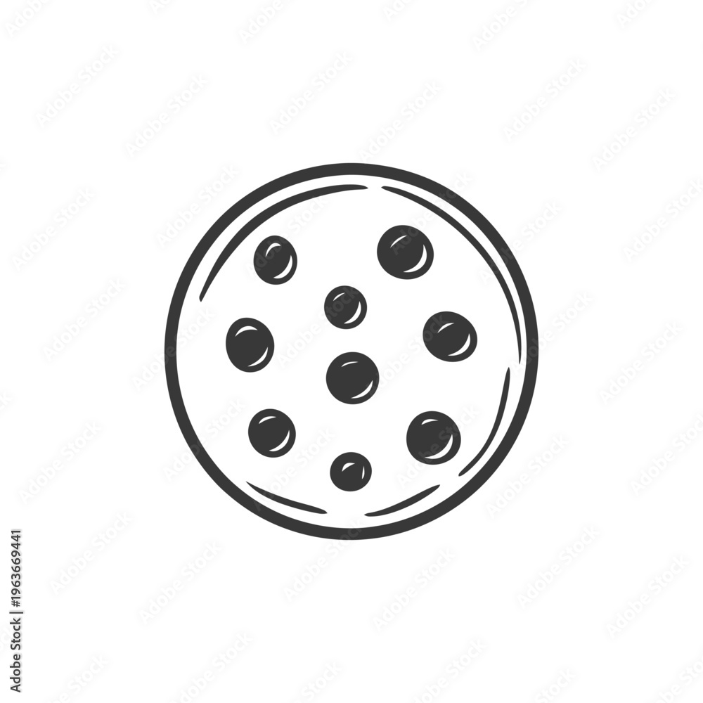 Obraz premium A black and white illustration of a circular pizza graphic