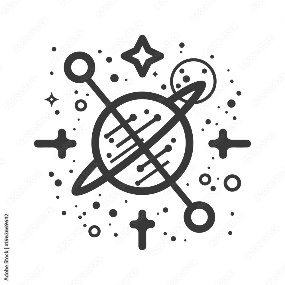 Obraz premium A graphic illustration of a planet with surrounding space elements