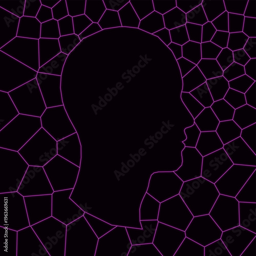 Abstract magenta mosaic human head profile digital art