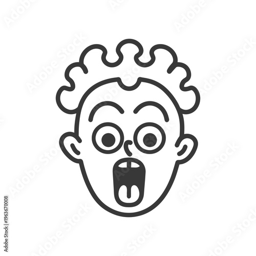 A surprised human face illustrated with a simple black outline