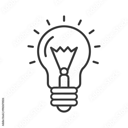 An illustrated outline image depicting a bright electric light bulb