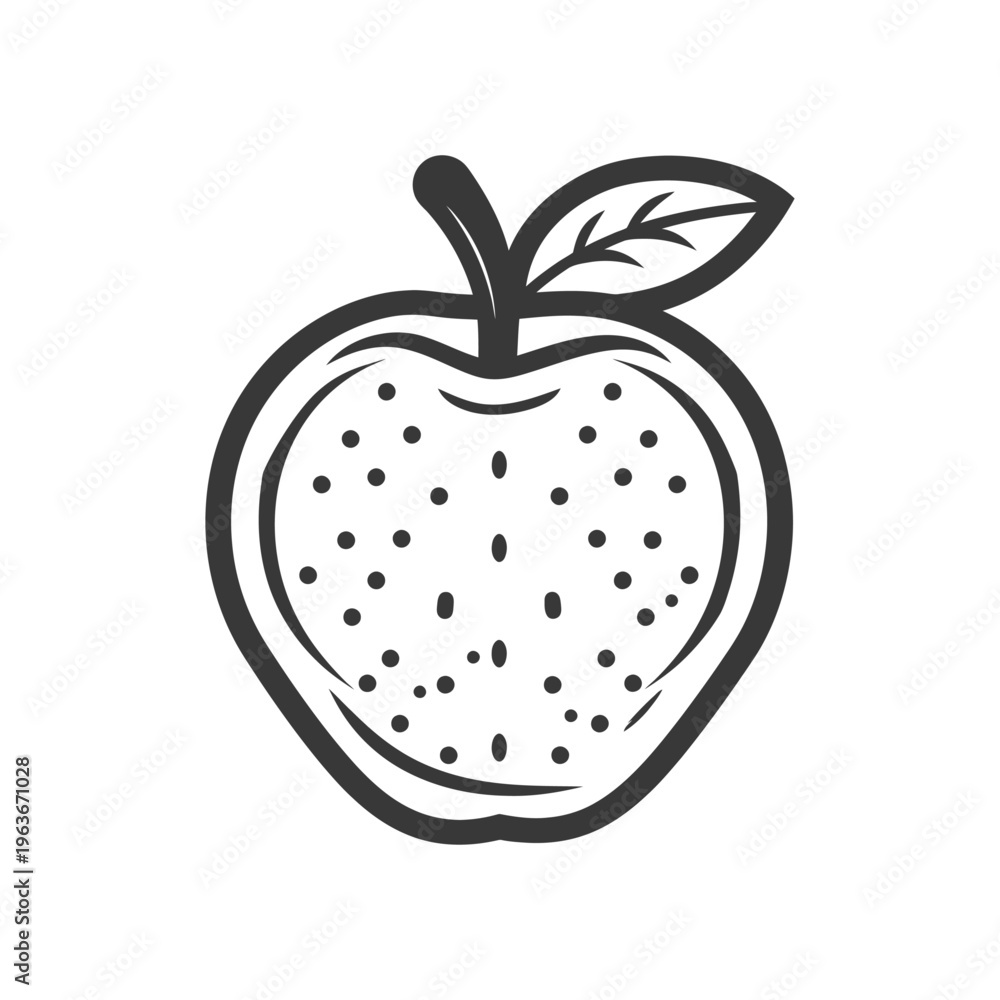 Fototapeta premium An outlined illustration of a single apple with leaf and stem