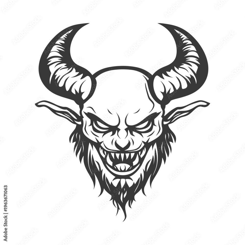 Obraz premium A scary black horned demon head with intense angry expression