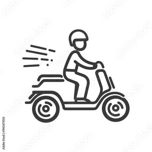 A person wearing a helmet is riding a scooter quickly