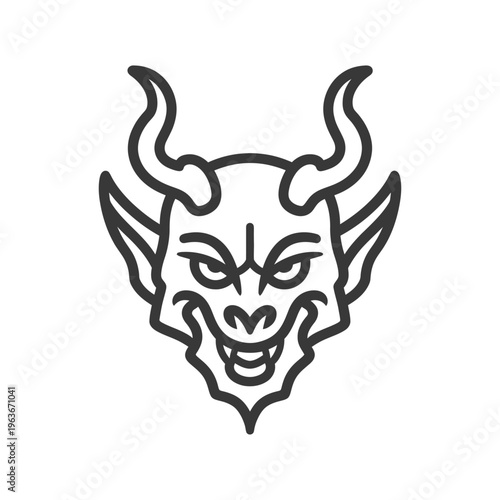 A simple illustrated image of a demonic horned face