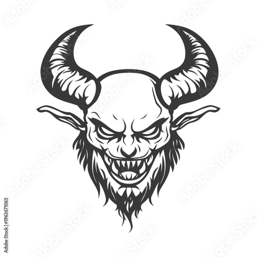 A scary black horned demon head with intense angry expression
