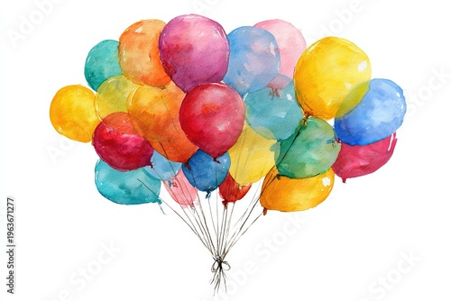 A vibrant collection of colorful balloons floats upwards, creating a whimsical and joyful scene,perfect for conveying messages of celebration and freedom.