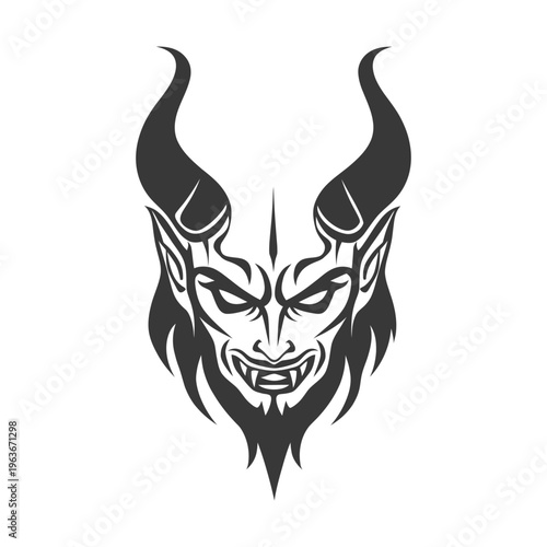 Illustration of a horned demon with an evil and sinister expression