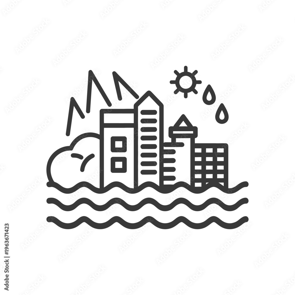 Fototapeta premium A black and white depiction of an urban flooding scenario