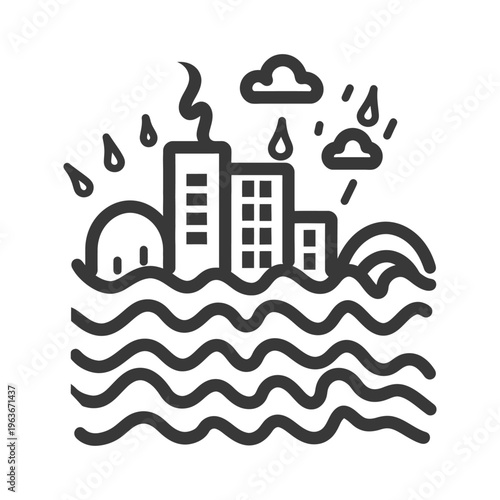 Urban buildings are flooded during heavy rain and weather