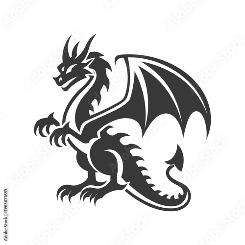A stylized illustration of a mythical dragon creature with wings