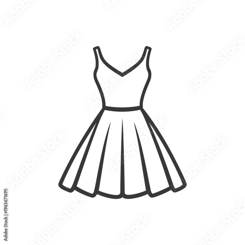 An elegant black and white illustration of a feminine dress