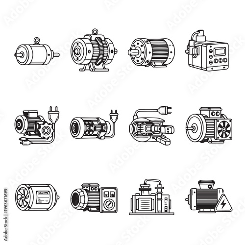 Electric Motors Collection: Various Types Detailed Illustrations for Technical Applications