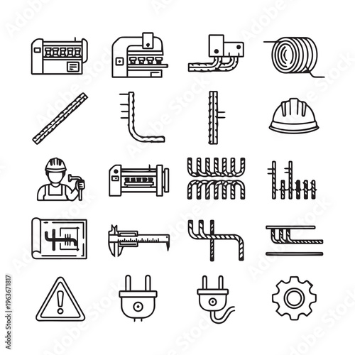 Electrical Engineering Components and Tools Line Art Icons Set