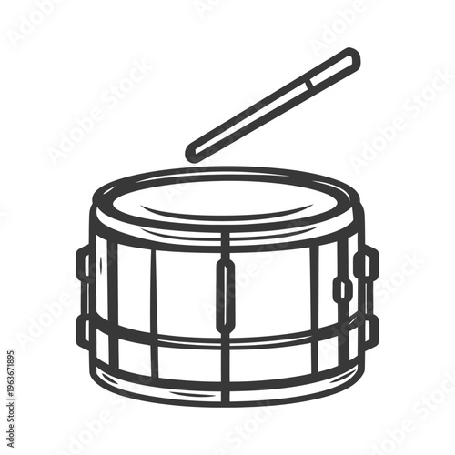 A graphic illustration of a drum and a single drumstick