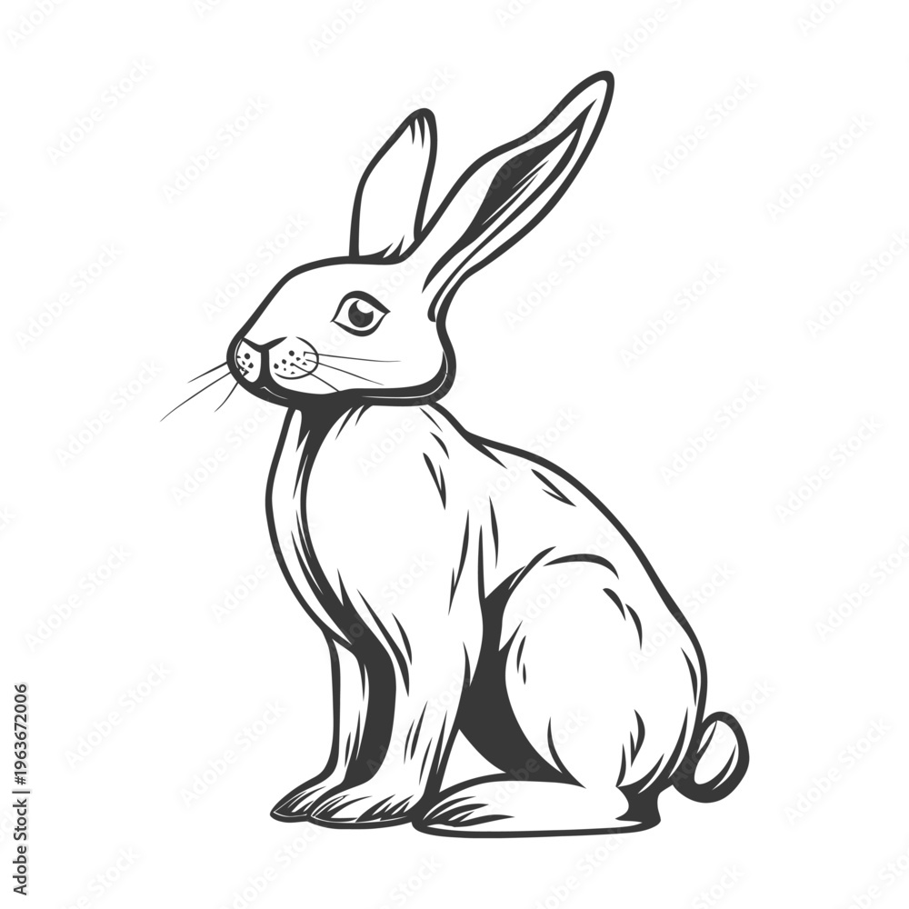 Obraz premium A detailed line drawing depicting a sitting rabbit on white background