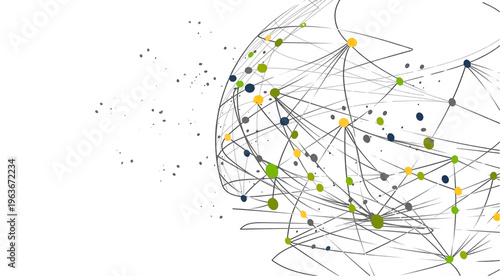 neural network data flow with glowing nodes and connecting lines on white background