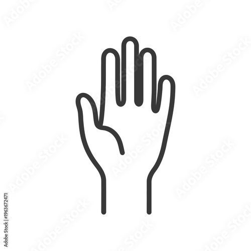 A stylized outline drawing of a human hand gesturing upwards