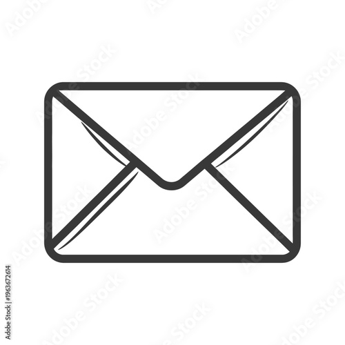 A simple black and white illustration of a closed envelope on white