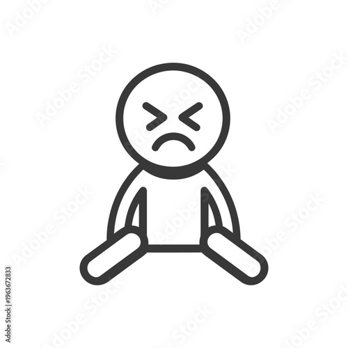 A simple graphic represents unhappiness and sitting posture of the person