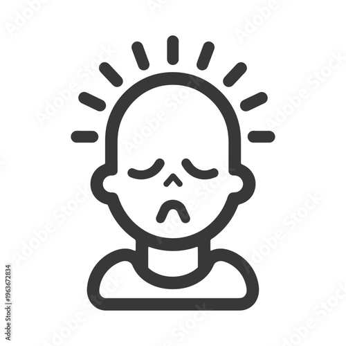 A person experiencing a headache represented by a line drawing