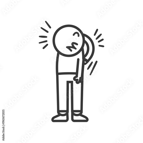 A cartoon figure experiencing pain clutching his head and neck