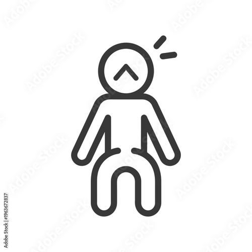 A simple line drawing depicts a figure with a headache