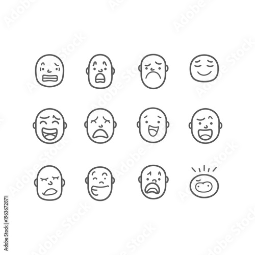 Twelve Illustrated Faces Showing Various Human Emotional Expressions