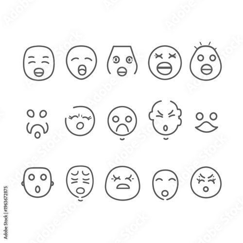 Collection of line art illustrations representing various facial expressions