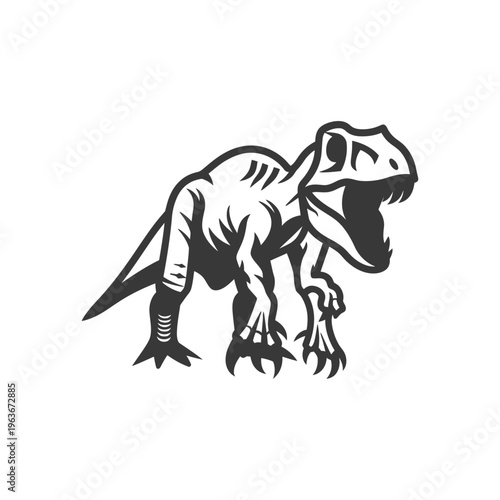 A Fierce Detailed Black and White Image of a Dinosaur