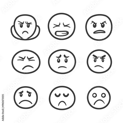Various Simple Illustrations Expressing Negative Emotions And Sadness