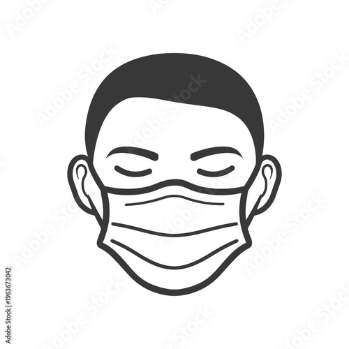 An illustrated face of a person wearing a face mask