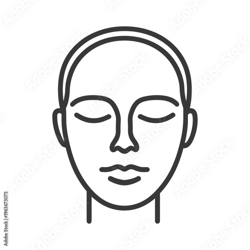 Simple outline illustration of a face with closed eyes in repose