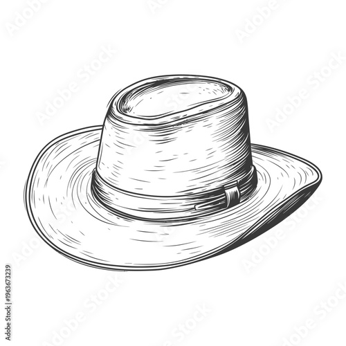 This drawing features a vintage hat with a wide brim