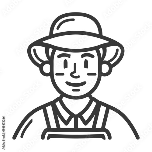 A smiling person wearing a hat and overalls in an illustration