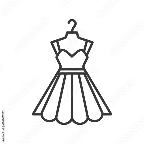 Simple illustration of a dress displayed on a hanger against white background