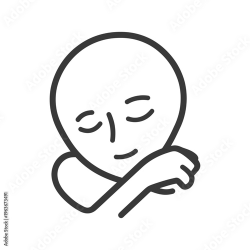 A simple black and white illustration of a peaceful character