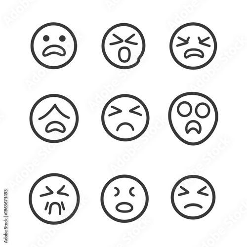 Depicted stylized emojis illustrating different types of negative emotional expressions