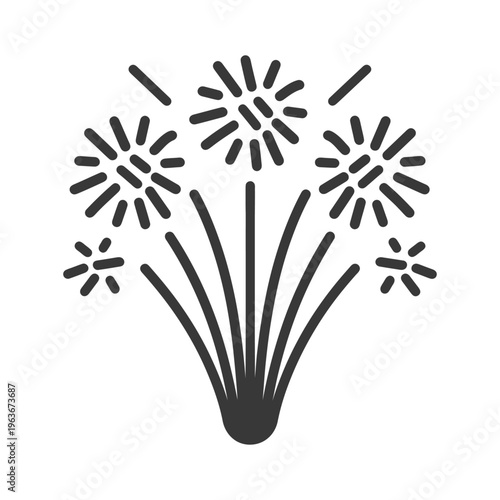 Simple black illustration of celebratory fireworks explosions in the air