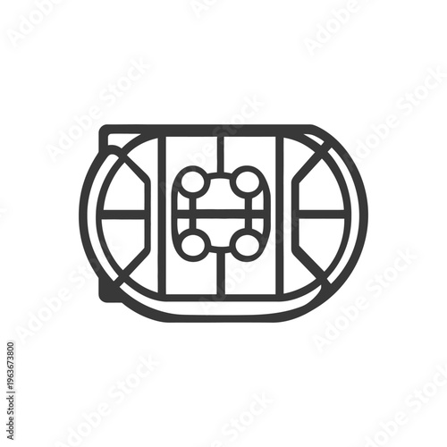 Black and white minimalist hockey rink overhead view illustration