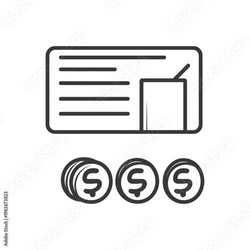 A stylized image depicting a check and some coins