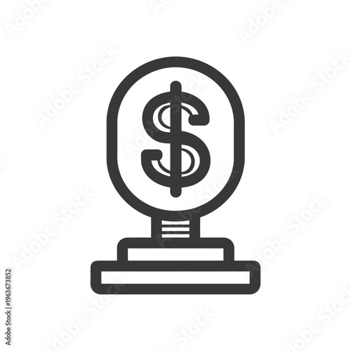 A stylized black and white depiction of a currency symbol