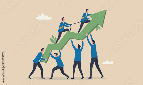 Teamwork,meeting teams together colleague or effort to progress to achievement, cooperation, synergy concept, business people colleague help carry growing success arrow