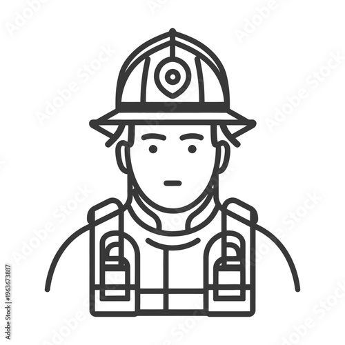 A simplified illustrated depiction of a firefighter in uniform