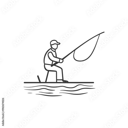 Simple illustration showing a person fishing on calm water